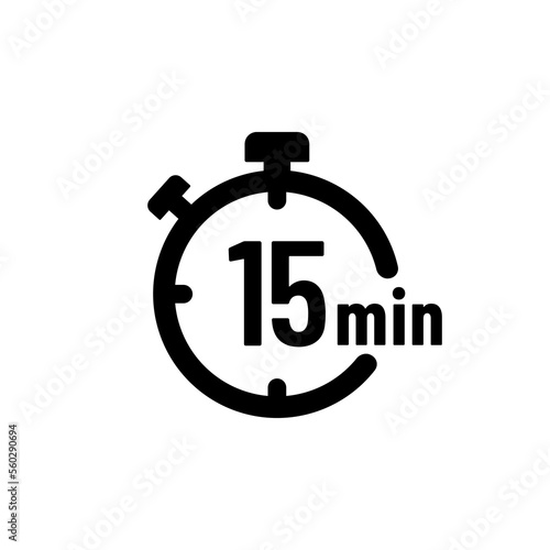 15 minutes timer or 15 minutes stopwatch icon vector on white background. 15 minutes timer, stopwatch or countdown icon. Time measure. Chronometr icon. Best 15 minutes icon vector.