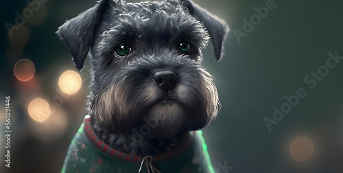 Cute illustration of a Schnauzer prepared for christmas