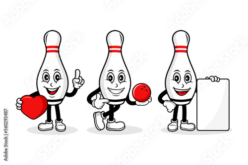 Bowling pins cartoon character design collection