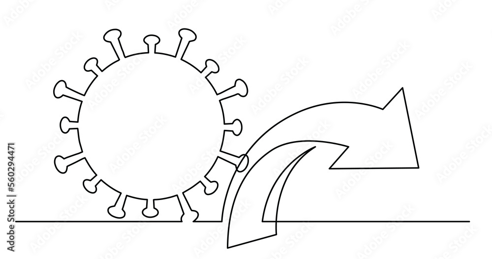 continuous line drawing of number of coronavirus cases going down