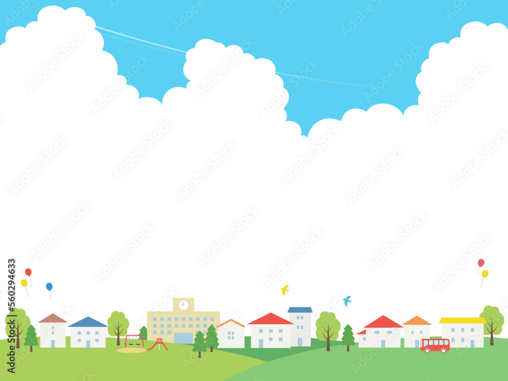 夏の空と街並みのフレーム背景_ベクターイラスト 夏の空と街並みのフレーム背景_ベクターイラスト