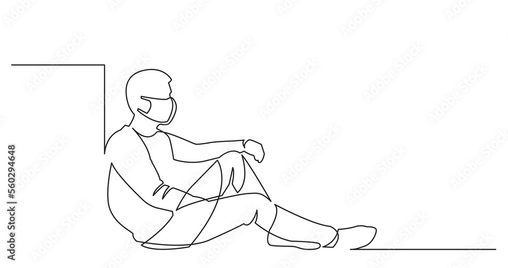 continuous line drawing sitting man wearing face mask - PNG image with transparent background continuous line drawing sitting man wearing face mask - PNG image with transparent background