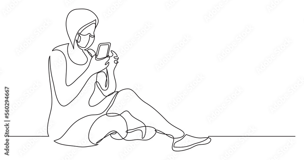 continuous line drawing sitting young woman reading smart phone wearing face mask - PNG image with transparent background continuous line drawing sitting young woman reading smart phone wearing face mask - PNG image with transparent background
