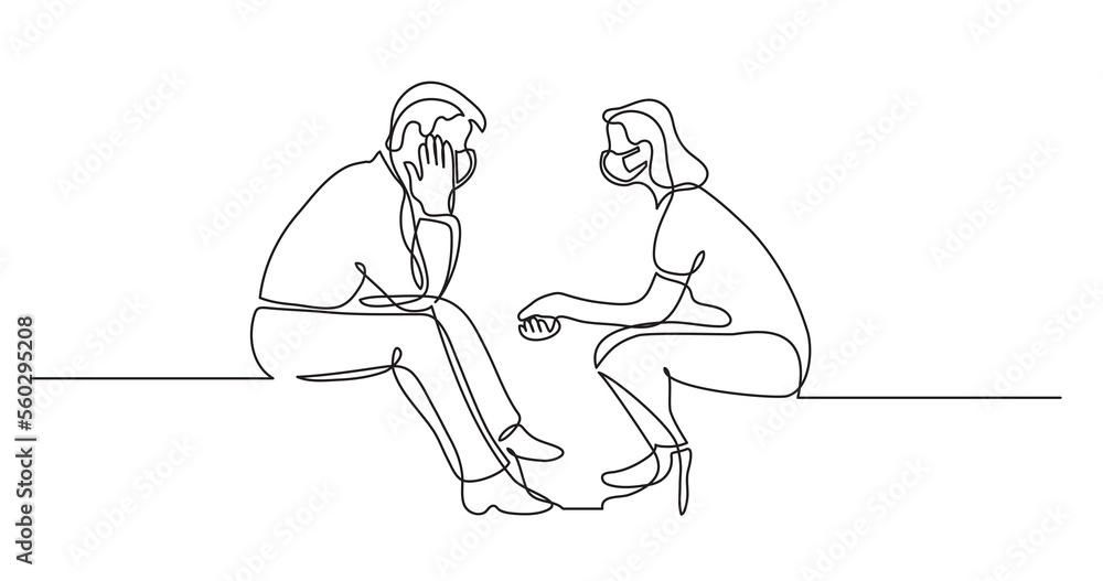 young man and woman talking having conversation wearing face mask - PNG image with transparent background