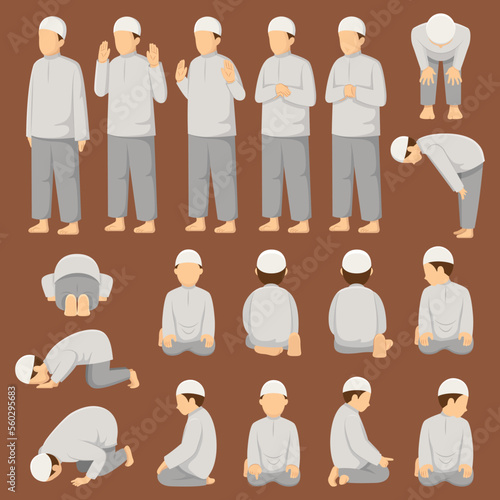Step by step performing salah prayer vector illustration photo