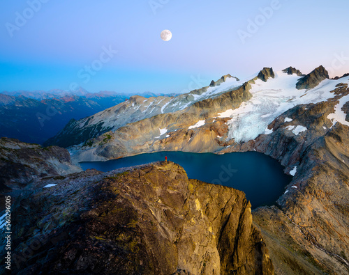 Moon rise after sunset over Mount Daniel from near the summit of Dip Top Peak in the Alpine Lakes Wilderness