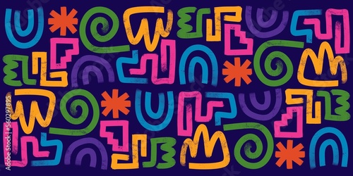 Abstract Painting Ethnic Line Art Colorful Fabric Pattern Background