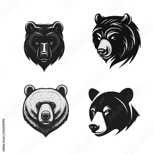 black white Grizzly bear Logo or polar bear head face silhouette logo