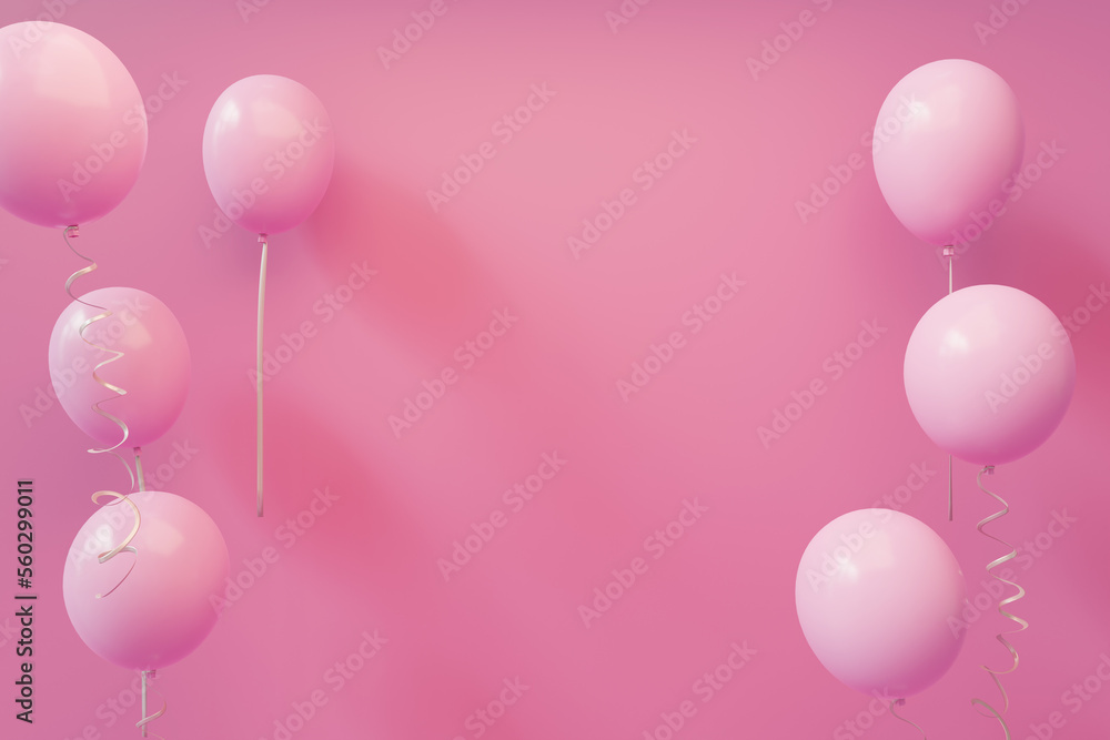 pink party balloons background, 3d rendering