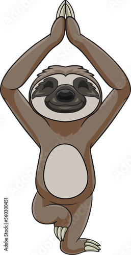 Cute sloth cartoon in yoga pose tree