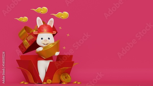 Chinese new year 2023 background with a rabbit coming out of a surprise box