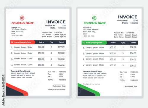 Obraz na płótnie Business Minimal Corporate Invoice design template vector illustration bill form price . Creative template and stationery design payment agreement design template Cash Memo, Vector Quotation Design w salonie
