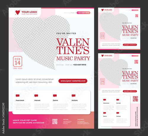 Pink Templates for Valentines Day Party Promotional Template Bundle - Story, Feed, Print templates - Perfect to successful campaigns