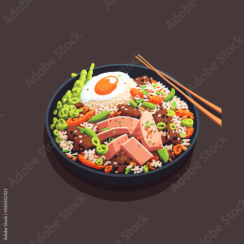 Indonesian Food fried rice or Nasi Goreng. tasty authentic traditional asian dishes flat vector illustration for poster banner menu design template