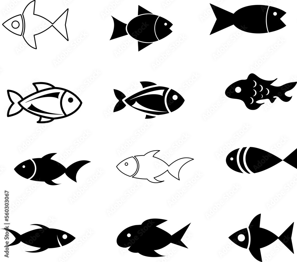 vector fish icon set on white background..eps Stock Vector | Adobe Stock
