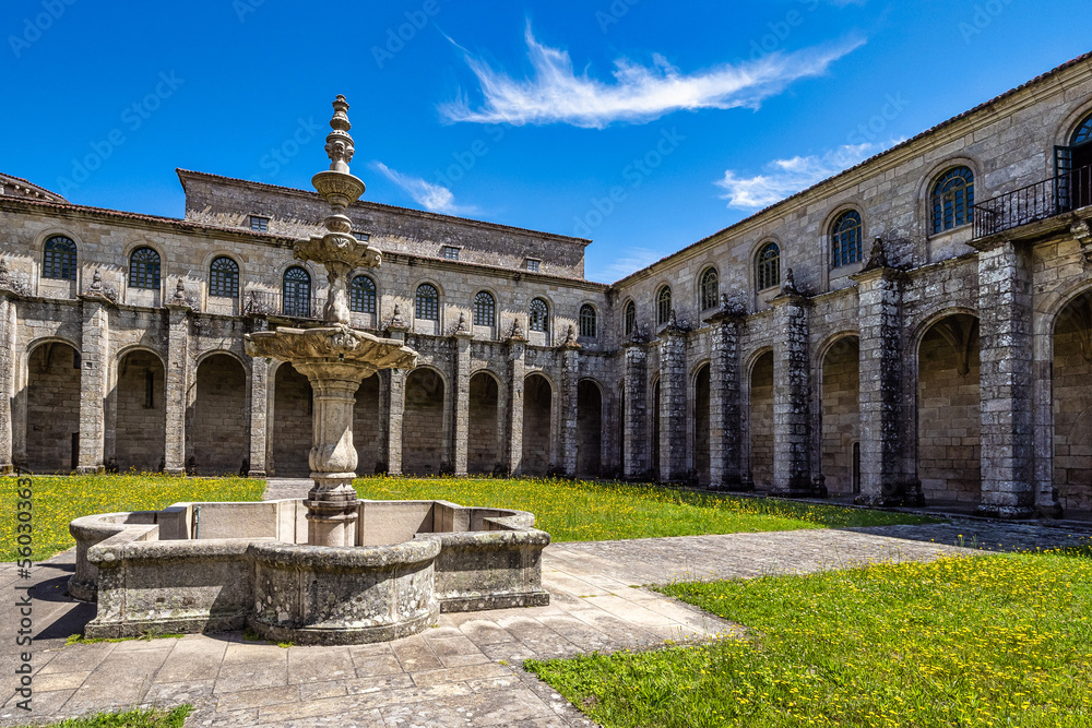 Courtyard of the monastery of Oseira at Ourense, Galicia, Spain. Monasterio de Santa Maria la Real de Oseira