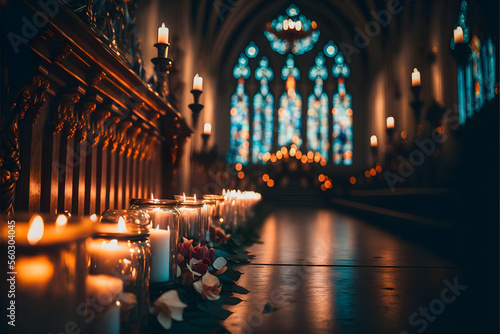 Fototapete Candles inside a church photograph,  Candlemas day, background for candlemas day