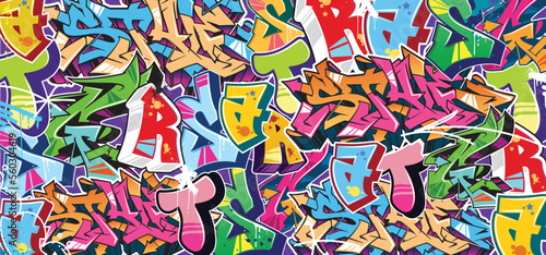Colorful Graffiti Wall Art Background Street Art Hip-Hop Urban Vector Illustration Background. Seamless amazing graffiti art background