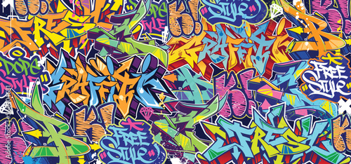 Colorful Graffiti Wall Art Background Street Art Hip-Hop Urban Vector Illustration Background. Seamless amazing graffiti art background