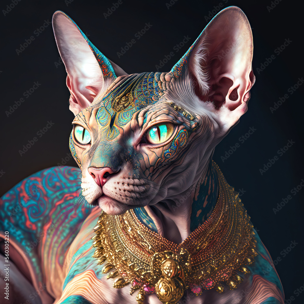 Surreal Portrait of a Sphynx Cat Goddess. Created with Generative AI ...