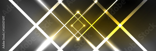 Shiny neon lights, dark abstract background with blurred magic neon light curved lines