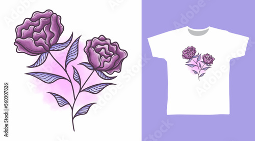 Purple ross hand drawn t shirt and apparel design concept