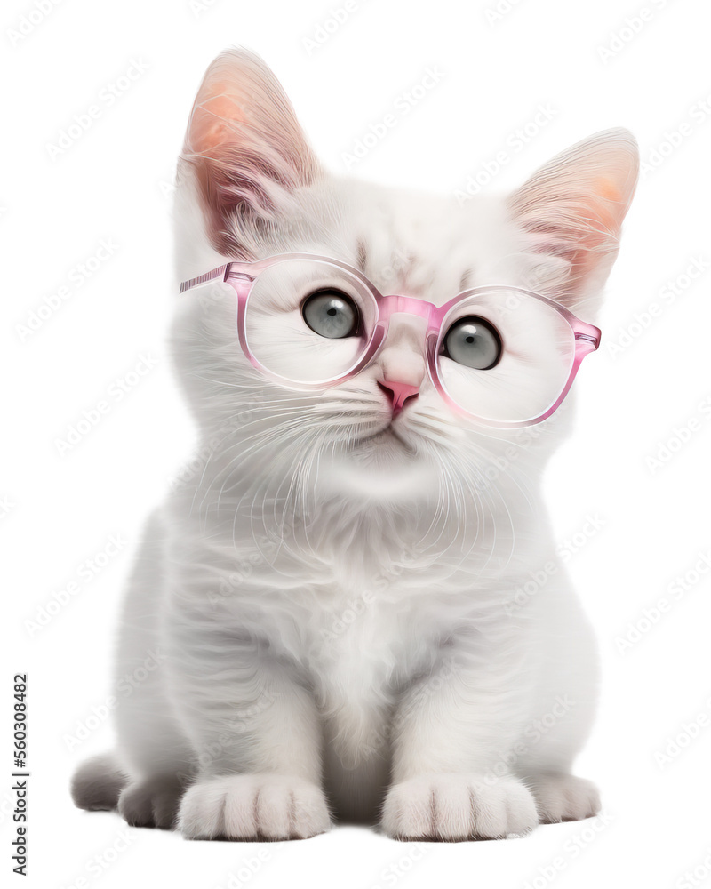 Stylish white kitten wearing glasses. Generative AI. Stylish white kitten wearing glasses. Generative AI.