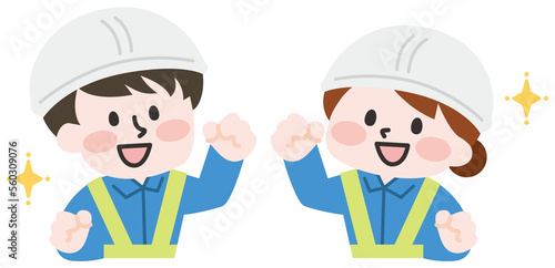 建設現場で働く作業員の男性と女性
