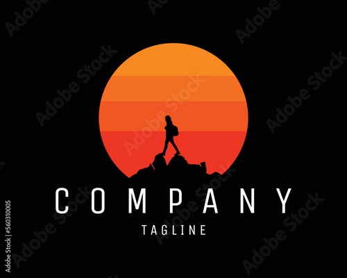mountain climber logo with sunset view. best simple vector design for badge, emblem, icon, design sticker, t-shirt. available in eps 10