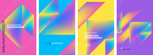 Set of abstract backgrounds - overlapping triangles with fluid gradients design. Collection of covers, templates, flyers, placards, brochures, banners