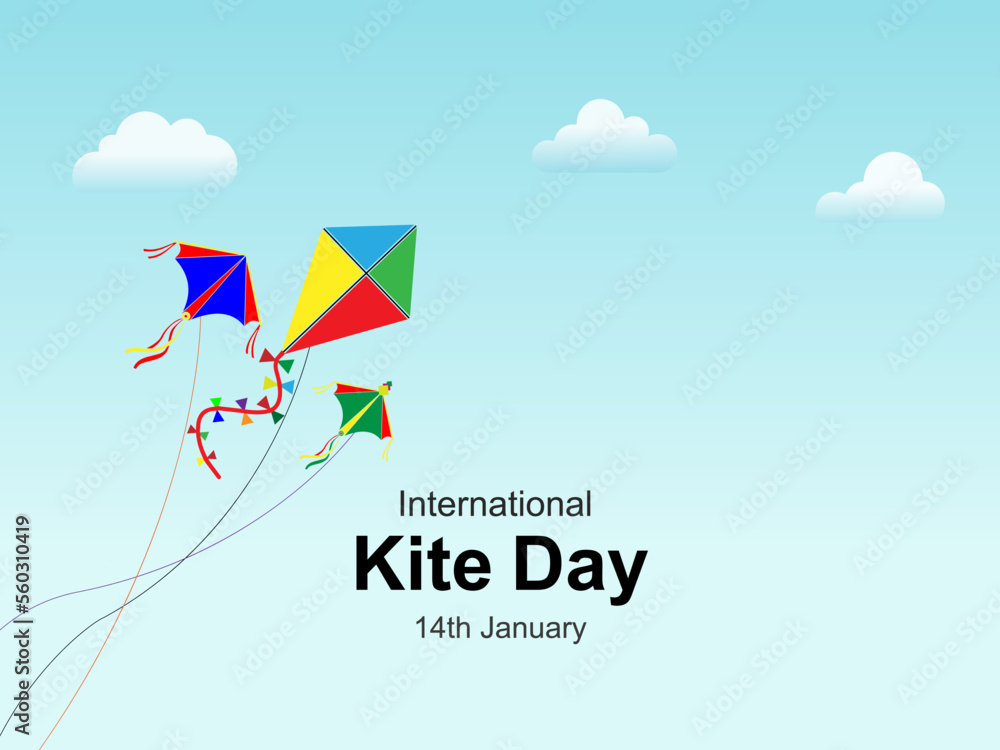 International kite day. 14 january. kit playing. kit day banner, poster, card. holiday concept. vector graphic of international kite day good for international kite day celebration.vector illustration International kite day. 14 january. kit playing. kit day banner, poster, card. holiday concept. vector graphic of international kite day good for international kite day celebration.vector illustration