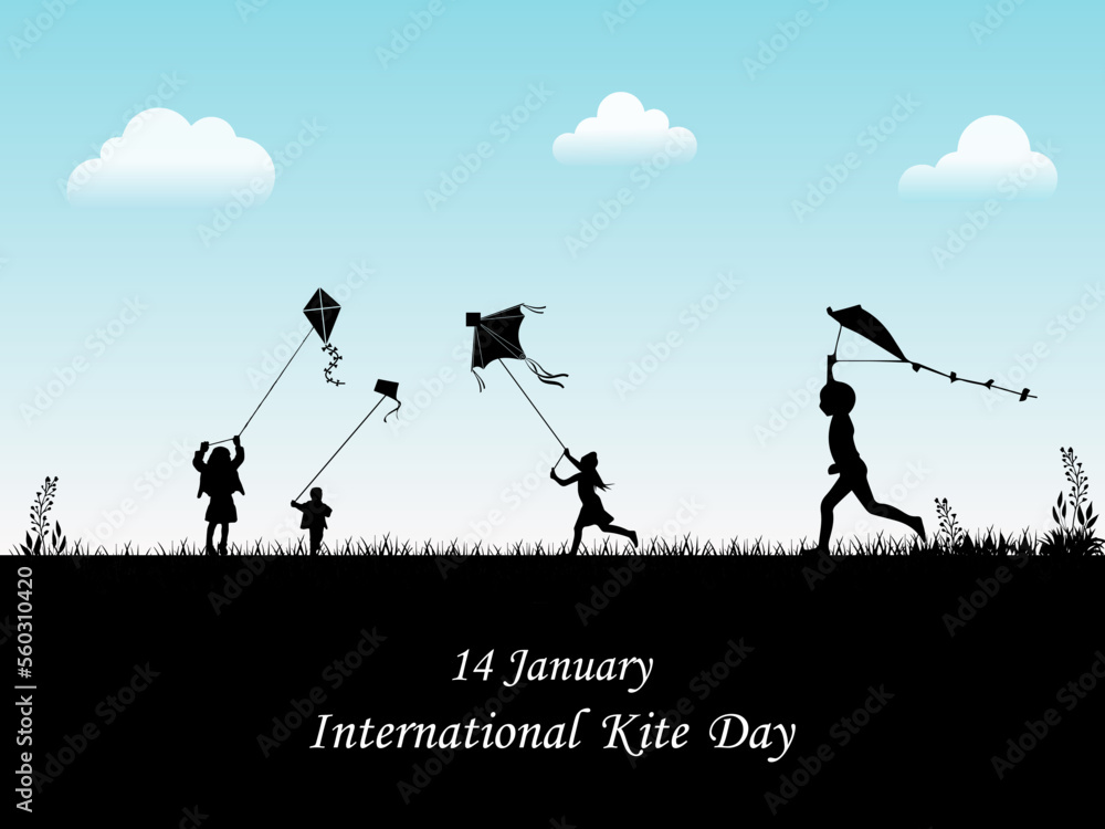 International kite day. 14 january. kit playing. kit day banner, poster, card. holiday concept