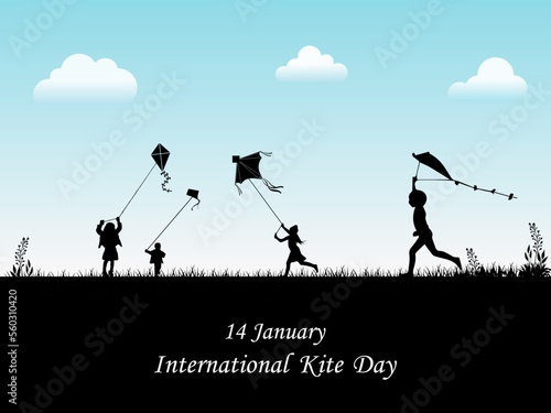 International kite day. 14 january. kit playing. kit day banner, poster, card. holiday concept. vector graphic of international kite day good for international kite day celebration.vector illustration