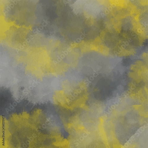 Gray and yellow aquarelle watercolor brush textured vector square background template isolated. Empty copy space for text. Wallpaper for social media post, paper print, textile, poster, and others.