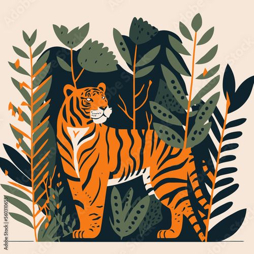 decorative tiger floral ornament background for wall art print or poster design