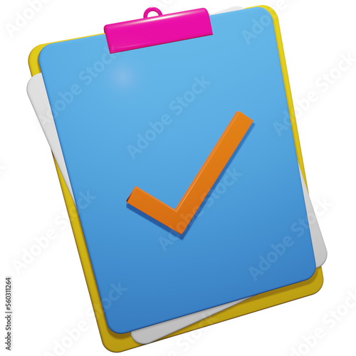 clipboard and tick symbol in 3d