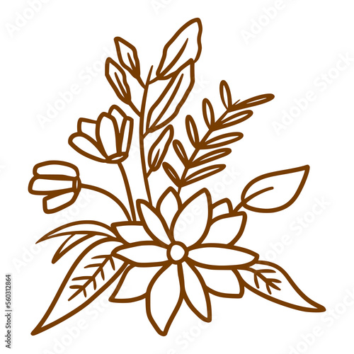 beauty blooming flower and leaves hand drawn doodle style illustration