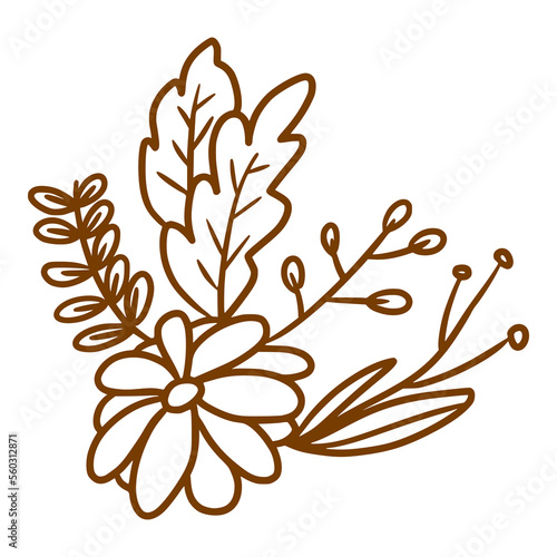 beauty outline bouquet flower with leaves element illustration
