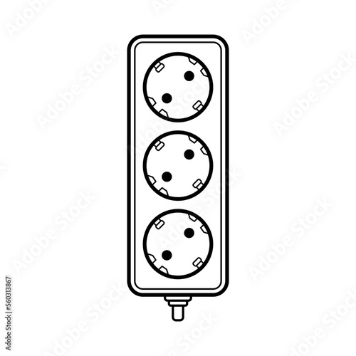Three Electric Multi Sockets Extension Cord Vector Outline Illustration