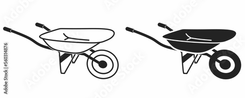 outline silhouette wheelbarrow icon set isolated on white background