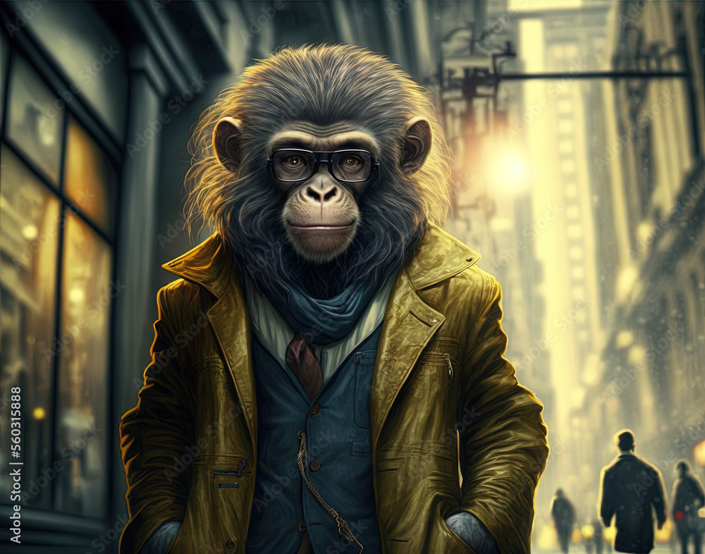Portrait of stylish fashion monkey walking in the city Portrait of stylish fashion monkey walking in the city