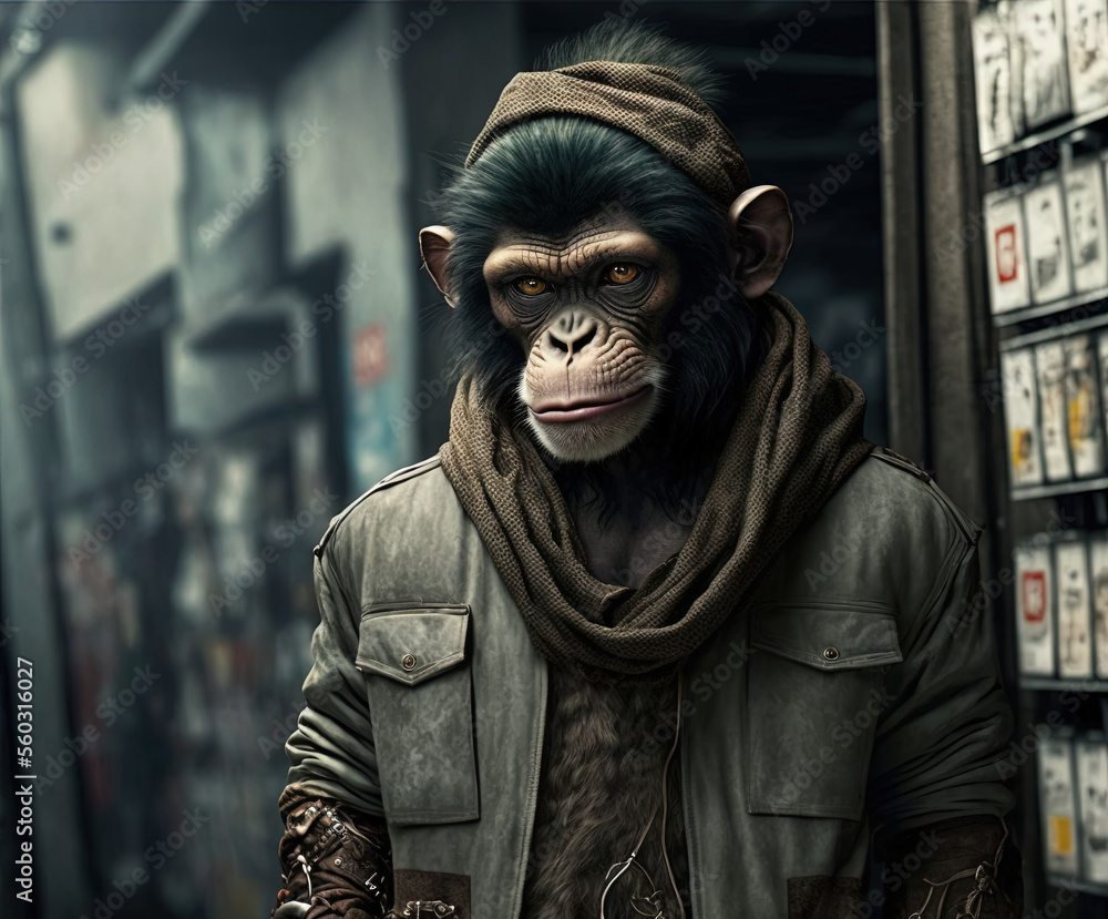 Portrait of stylish fashion monkey walking in the city Portrait of stylish fashion monkey walking in the city