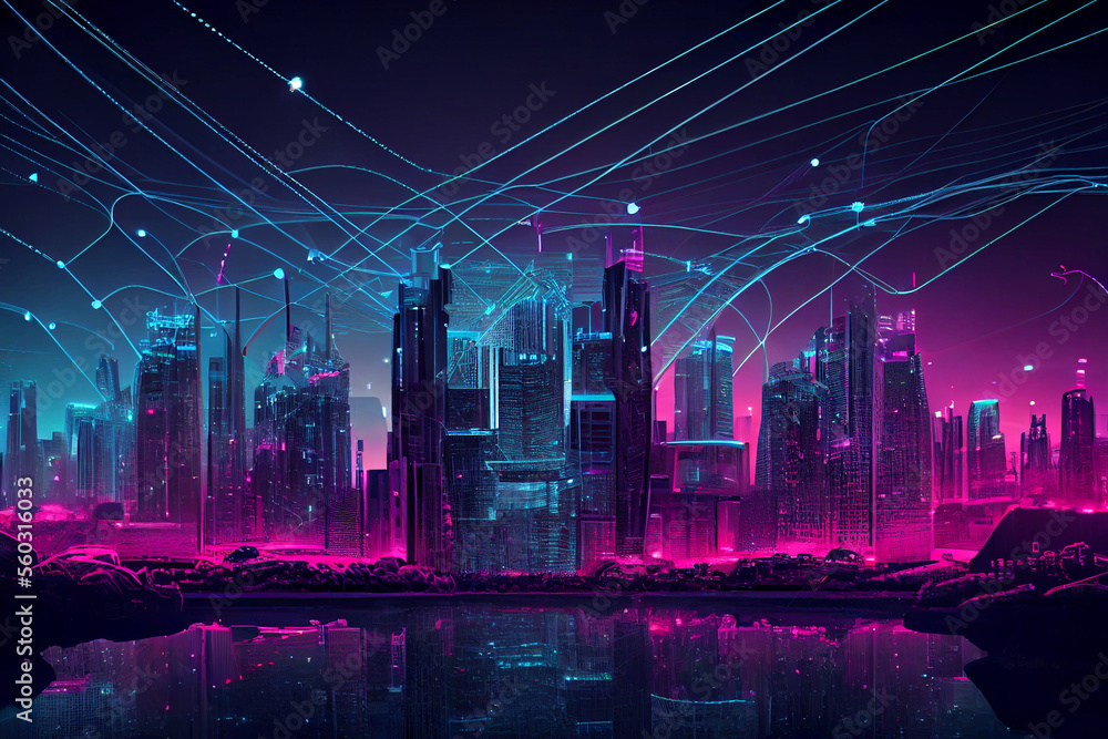 Future-Ready: The Technological Skyline of a Smart City - obrazy, fototapety, plakaty 