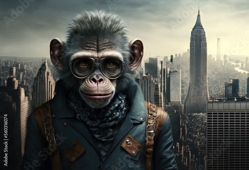 Portrait of stylish fashion monkey walking in the city © Awesomextra