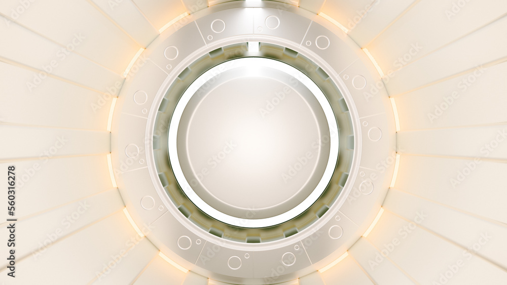 Fototapeta premium Technology abstract background. Corridor or Tunnel Inside it resembles heat ray. Can be used text input or banner related to innovation and industry technology. 3D Render.