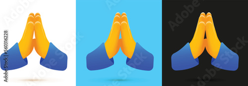 Folded hands icon, 3d hand pray icon, Namaste icon, prayer symbol, help icon, helping hands symbol, Gesture of the human hands, Free hands glossy effect, vector illustration