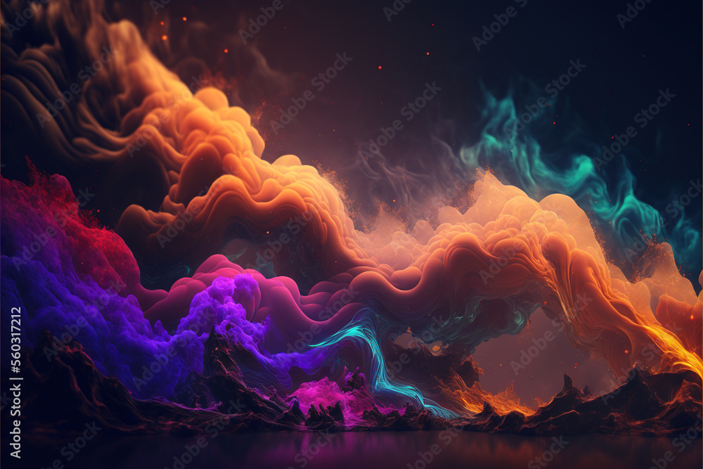 Multicolored smoke colors on a black isolated background. Background of smoke vape 16 - generated by Generative AI
