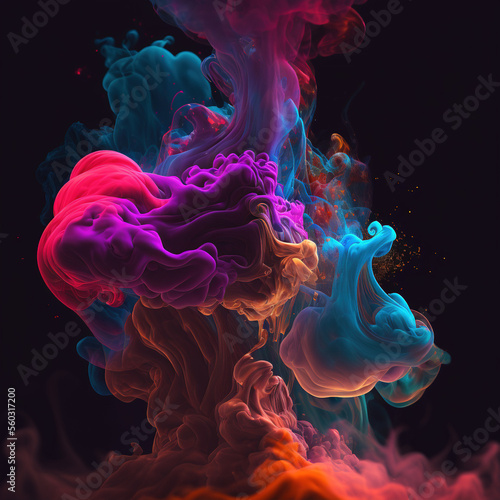 Multicolored smoke colors on a black isolated background. Background of smoke vape 14 - generated by Generative AI © Eric