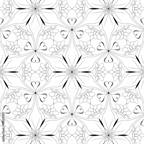 Mandala seamless black line pattern background