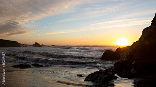 Scenic view of sea against sky at sunset  Mendocino  California  United States  USA - stock photo